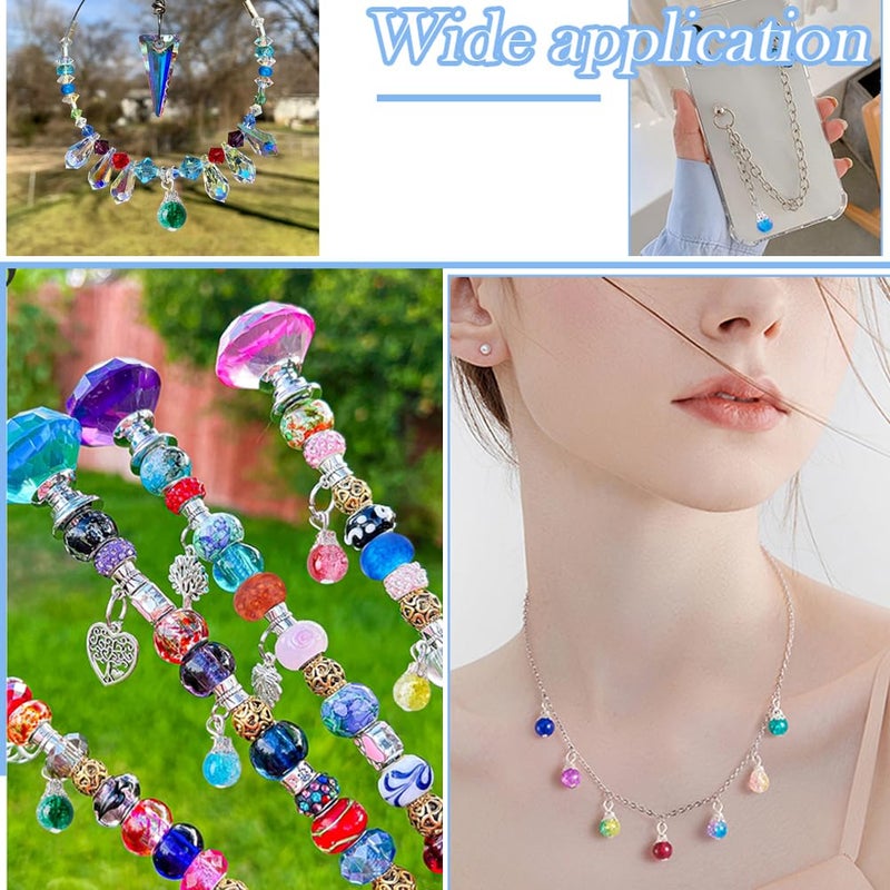 KISSITTY 80-Piece Transparent Crackle Glass Drop Beads 8 Colors Handmade Dangle Glass Charms with Bead Cap for DIY Jewelry Making - Image 3